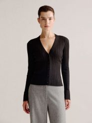 Josephine & Co Kardigan "Lieve" w kolorze ciemnobrązowym rozmiar: M. Brązowe kardigany Josephine & Co, m, bez wzorów, prążkowane. Za 173.99 zł.