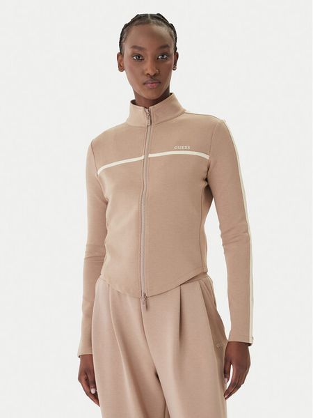 Guess Bluza V6GQ04 K2911 Beżowy Regular Fit. Brązowe bluzy Guess, xs, z aplikacjami, z syntetyku, bez kaptura. Za 230.99 zł.