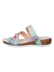 Think! Skórzane klapki w kolorze błękitnym ze wzorem rozmiar: 42. Niebieskie klapki Think!, bez wzorów, z otwartym noskiem, bez obcasa. Za 173.99 zł.