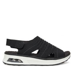 Sandały Rieker. Czarne sandały Rieker, bez wzorów, bez obcasa, na płaskiej podeszwie, bez zapięcia. Za 319.99 zł.
