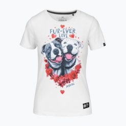 Koszulka damska Pitbull Fur Ever Love. Białe koszulki sportowe PITBULL, bez wzorów, bez ramiączek. Za 99.99 zł.
