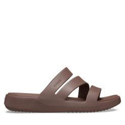 Klapki Crocs. Brązowe klapki Crocs, bez wzorów, bez obcasa. Za 159.99 zł.