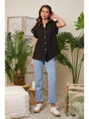 Lin Passion Lniana koszulka w kolorze czarnym rozmiar: 36/38. Czarne bluzki Lin Passion, bez wzorów, ze lnu, klasyczne, bez kołnierzyka, bez ramiączek. Za 121.99 zł.