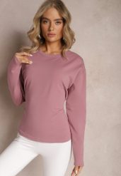 Ciemnoróżowa Bawełniana Bluza z Ozdobnym Wiązaniem Fanarita. Czerwone bluzy Renee, bez wzorów, z bawełny, bez kaptura. Za 69.99 zł.