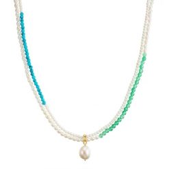 Valero Pearls Naszyjnik z kamieni szlachetnych srebro wysokiej próby Turkusowy (rek.) Perła hodowlana słodkowodna żółte złoto Naszyjniki 1 ct Damski. Niebieskie naszyjniki Valero Pearls, z perłą, pozłacane. Za 438.99 zł.
