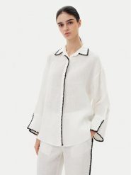 ICONA Koszula RP5LE003 Biały Relaxed Fit. Białe koszule ICONA, bez wzorów, ze lnu, bez kołnierzyka, bez ramiączek. Za 409.99 zł.