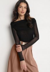 Czarna Bluzka Siateczkowa z Marszczeniem i Kwiatową Aplikacją Nelimor. Czarne bluzki Born2be, m, z aplikacjami, z bawełny, eleganckie, bez kołnierzyka, bez ramiączek. W wyprzedaży za 67.99 zł.