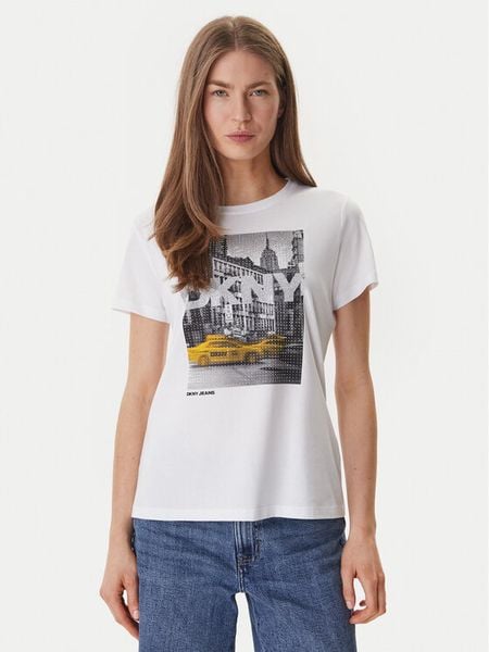 DKNY T-Shirt DJ6T1748 Biały Regular Fit. Białe t-shirty DKNY, s, bez wzorów, z bawełny, bez kołnierzyka, bez ramiączek. Za 146.99 zł.