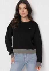 Czarna Bluza z Metaliczną Nicią Ilasila. Czarne bluzy Born2be, l, z aplikacjami, z jeansu, bez kaptura. W wyprzedaży za 55.99 zł.