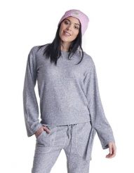 Damska bluza z okrągłym dekoltem i sznurowanymi cekinami. Szare bluzy LEONE 1947 APPAREL, l, bez wzorów, z materiału, z kapturem. Za 84.16 zł.