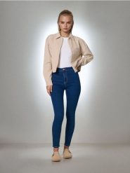 Jeansy high waist - granatowy. Niebieskie jeansy Sinsay, l, bez wzorów, z podwyższonym stanem. Za 39.99 zł.