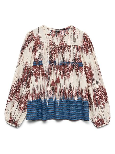 Vero Moda Bluzka w kolorze kremowo-niebiesko-brązowym rozmiar: L. Brązowe bluzki Vero Moda, l, bez wzorów, z bawełny, bez kołnierzyka, bez ramiączek. Za 109.95 zł.