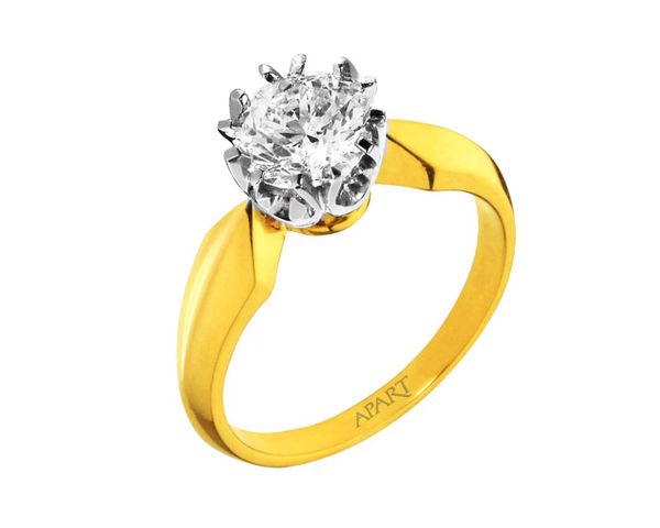 Pierścionek z żółtego i białego złota z brylantem - VS2/G - 1,00 ct - próba 750. Białe pierścionki Apart, z brylantem, złote. Za 58,990.00 zł.