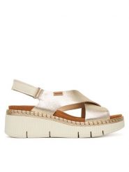 Pikolinos Sandały Gomera W0K-0606Clc1 Złoty. Żółte sandały Pikolinos, bez wzorów, ze skóry, bez obcasa, na koturnie, bez zapięcia. Za 599.99 zł.