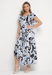 Niebieska Wiskozowa Sukienka Rozkloszowana Zdobiona Geometrycznym Printem Niserias. Niebieskie sukienki Born2be, na co dzień, na lato, l, z aplikacjami, z wiskozy, eleganckie, bez kołnierzyka, bez ramiączek, midi, rozkloszowane. Za 74.99 zł.
