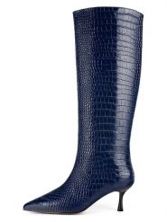 Loft37 Skórzane kozaki w kolorze granatowym rozmiar: 37. Niebieskie kozaki loft37, na zimę, bez obcasa, na szpilce, bez zapięcia. Za 608.99 zł.