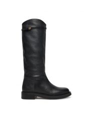 Pollini Oficerki SA26083G0NTD0000 Czarny. Czarne kozaki Pollini, ze skóry, bez obcasa, na płaskiej podeszwie, bez zapięcia. Za 2,359.00 zł.