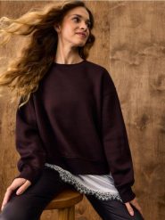 Bluza z bawełną z koronkową wstawką - brązowy. Brązowe bluzy sportowe Sinsay, l, bez wzorów, z bawełny, bez kaptura. Za 49.99 zł.