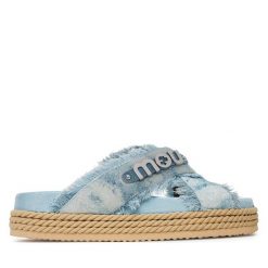 Klapki Mou. Niebieskie klapki Mou, bez wzorów, bez obcasa. Za 619.99 zł.
