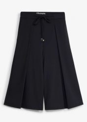 Spodnie sportowe o kroju culotte z ozdobnymi zakładkami, szybkoschnące. Czarne spodnie dresowe bonprix, bez wzorów. Za 112.99 zł.
