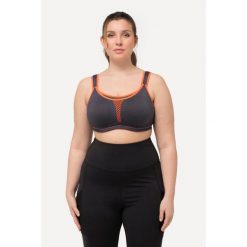 Damski Biustonosz sportowy bez fiszbin mikrofibra wstawka z siateczki. Szare bielizna sportowa Ulla Popken, plus size, bez wzorów, z elastanu. Za 294.99 zł.