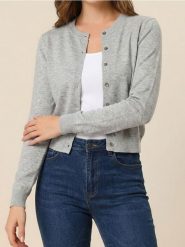 Klasyczny kardigan zapinany na guziki - szary. Szare kardigany Sinsay, l, bez wzorów. Za 39.99 zł.