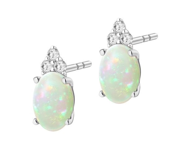 Kolczyki z białego złota z brylantami i opalami - próba 585. Białe kolczyki Apart, z brylantem, złote. Za 3,490.00 zł.