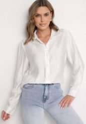 Biała Koszula Oversize z Rękawami z Możliwością Podpięcia Sorria. Białe koszule Born2be, m, bez wzorów, z jeansu, eleganckie, bez kołnierzyka, bez ramiączek. Za 49.99 zł.