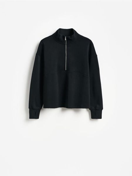 Bluza z dodatkiem modalu - czarny. Czarne bluzy Reserved, l, bez wzorów, z dzianiny, bez kaptura. Za 129.99 zł.