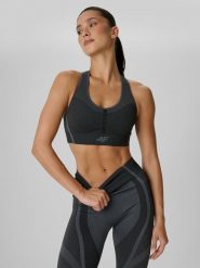 4F Biustonosz treningowy z niskim wsparciem damski - czarny M/L. Czarne bielizna sportowa 4f, l, bez wzorów, ze skóry. Za 119.99 zł.