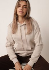 Beżowa Bluza z Troczkami i Kapturem Sondos. Brązowe bluzy Born2be, l, bez wzorów, z polaru, z kapturem. Za 59.99 zł.