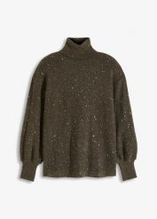 Sweter. Brązowe swetry bonprix, bez wzorów, bez ramiączek. Za 129.99 zł.