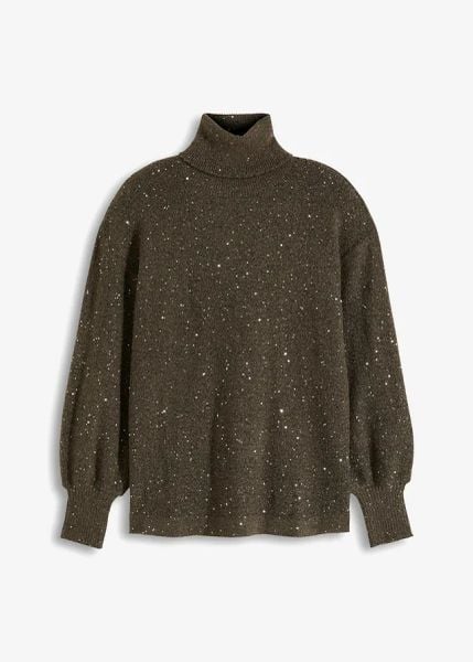 Sweter. Brązowe swetry bonprix, bez wzorów, bez ramiączek. Za 129.99 zł.