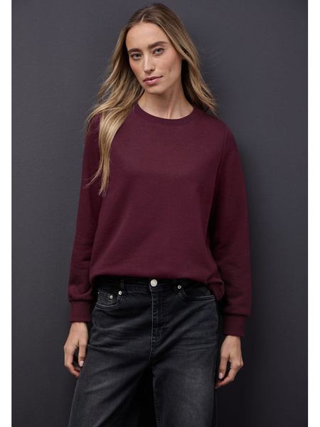 Street One Sweter w kolorze bordowym rozmiar: 42. Czerwone swetry Street One, bez wzorów, z bawełny, bez ramiączek. Za 126.99 zł.