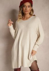 Jasnobeżowa Dzianinowa Sukienka z Wiskozą o Klasycznym Kroju Rinassa. Brązowe sukienki Renee, na co dzień, bez wzorów, z dzianiny, eleganckie, bez kołnierzyka, bez ramiączek, mini, proste. Za 79.99 zł.