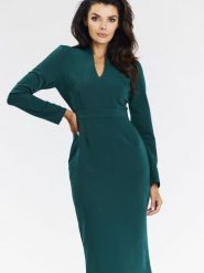 Sukienka Model A667 Bottle Green - awama. Zielone sukienki Awama, do pracy, l, bez wzorów, z elastanu, biznesowe, bez kołnierzyka, plus size, bez ramiączek, midi, dopasowane. Za 369.96 zł.