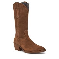 Botki Tamaris. Brązowe botki Tamaris, bez wzorów, bez obcasa, na słupku, bez zapięcia. Za 649.99 zł.