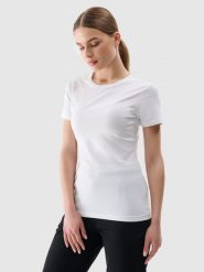 4F T-shirt slim gładki damski - biały XL. Białe t-shirty 4f, xl, bez wzorów, z bawełny, bez kołnierzyka, bez ramiączek. Za 39.99 zł.