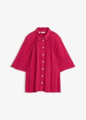 Bluzka oversize ze strukturalnej wiskozy. Brązowe bluzki bonprix, bez wzorów, z wiskozy, bez kołnierzyka, bez ramiączek. Za 114.99 zł.