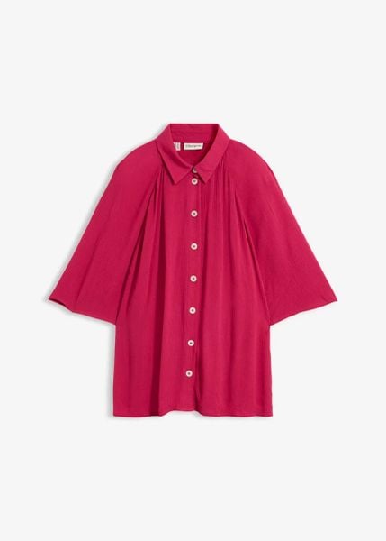 Bluzka oversize ze strukturalnej wiskozy. Brązowe bluzki bonprix, bez wzorów, z wiskozy, bez kołnierzyka, bez ramiączek. Za 114.99 zł.