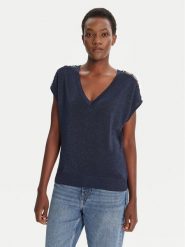 Morgan Bluzka 242-MRING Granatowy Relaxed Fit. Niebieskie bluzki Morgan, m, bez wzorów, z wiskozy, bez kołnierzyka, bez ramiączek. Za 179.99 zł.