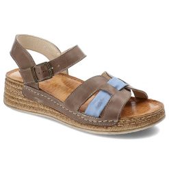 Brązowe Sandały Wasak Modne Obuwie Damskie. Brązowe sandały Wasak, bez wzorów, z jeansu, eleganckie, bez obcasa, na koturnie, bez zapięcia. Za 233.99 zł.