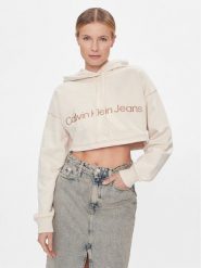 Calvin Klein Jeans Bluza Hero Monologo Short Hoodie J20J222540 Écru Regular Fit. Bluzy Calvin Klein Jeans, xs, bez wzorów, z bawełny, bez kaptura. Za 339.99 zł.