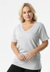 Jasnoszary T-shirt Genilin. Szare t-shirty Born2be, xl, bez wzorów, z dzianiny, bez kołnierzyka, bez ramiączek. Za 29.99 zł.