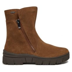 Botki Caprice. Brązowe botki Caprice, bez wzorów, bez obcasa, na płaskiej podeszwie, bez zapięcia. Za 519.99 zł.