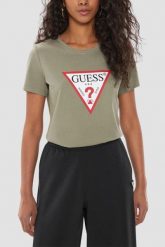 GUESS Zielony t-shirt damski Original Tee, Rozmiar XS. Zielone t-shirty Guess, s, z aplikacjami, bez kołnierzyka, bez ramiączek. W wyprzedaży za 109.99 zł.
