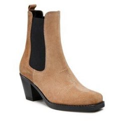 Botki Simple. Brązowe botki Simple, bez wzorów, bez obcasa, na słupku, bez zapięcia. Za 569.99 zł.