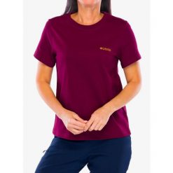 Koszulka bawełniana damska Columbia Rolling Bend Graphic. Czerwone koszulki sportowe Columbia, bez wzorów, z bawełny, bez ramiączek. Za 125.99 zł.