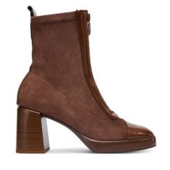 Botki Hispanitas. Brązowe botki Hispanitas, bez wzorów, bez obcasa, na słupku, bez zapięcia. Za 749.99 zł.