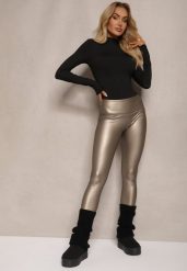 Srebrne Legginsy z Imitacji Skóry High Waist z Polarem Selabra. Żółte legginsy Renee, l, bez wzorów, z jeansu, z podwyższonym stanem. Za 24.99 zł.